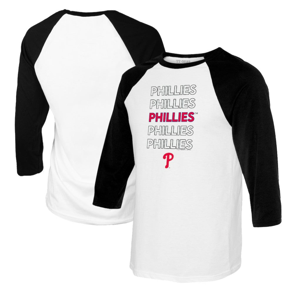 White/Black Philadelphia Phillies Tiny Turnip Youth Stacked Raglan 3/4 Sleeve T-Shirt