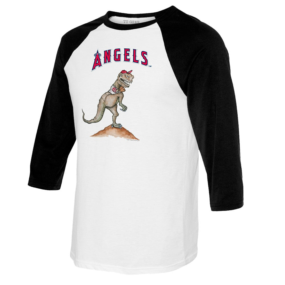 White/Black Los Angeles Angels Tiny Turnip Youth TT Rex Raglan 3/4 Sleeve T-Shirt