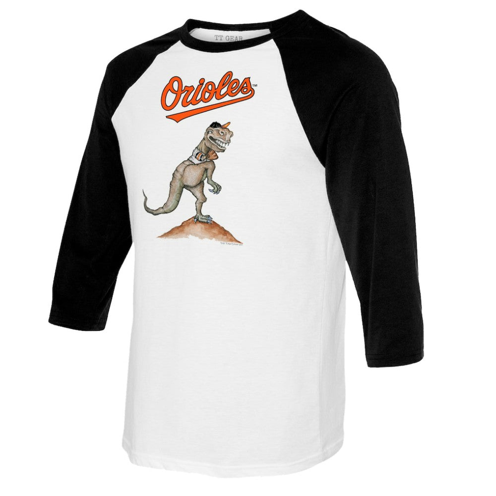 White/Black Baltimore Orioles Tiny Turnip Youth TT Rex Raglan 3/4 Sleeve T-Shirt