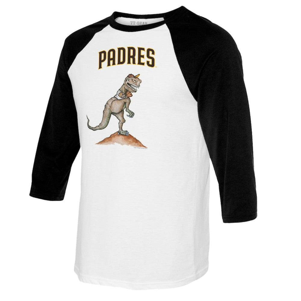 White/Black San Diego Padres Tiny Turnip Youth TT Rex Raglan 3/4 Sleeve T-Shirt