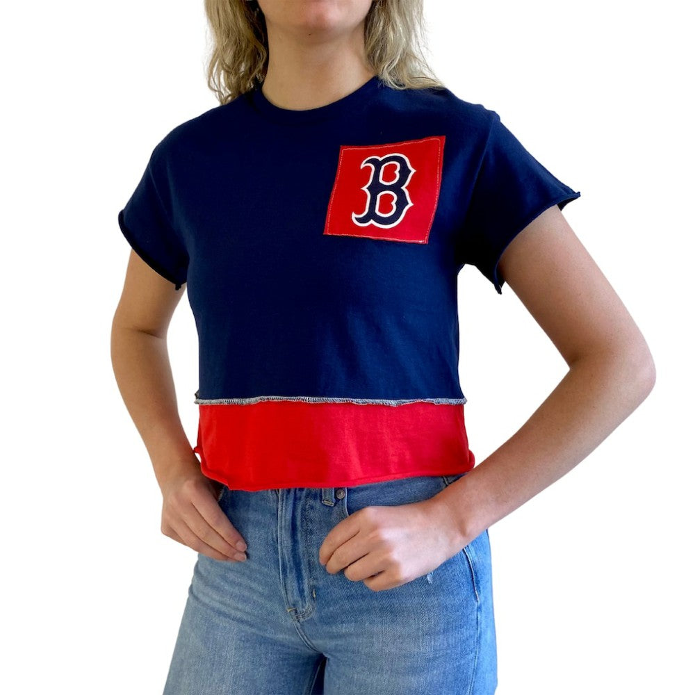 Navy Boston Red Sox Refried Apparel Women's Cropped T-Shirt