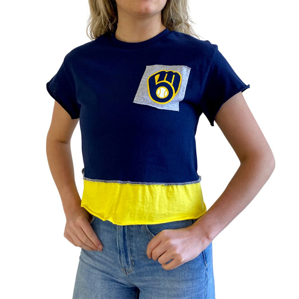 Navy Milwaukee Brewers Refried Apparel Women's Cropped T-Shirt