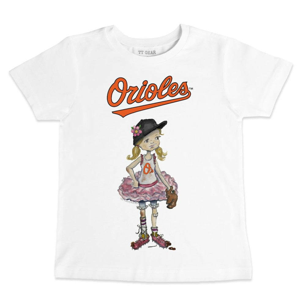 White Baltimore Orioles Tiny Turnip Youth Baseball Babes T-Shirt