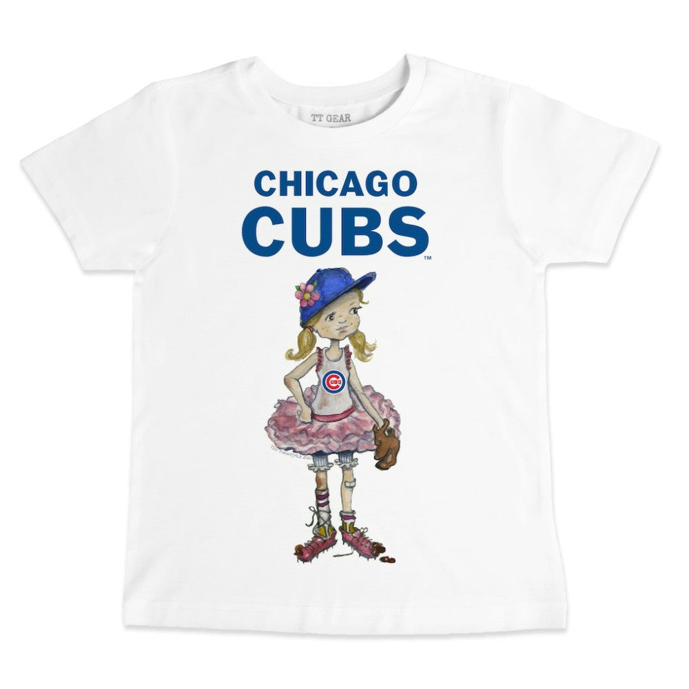 White Chicago Cubs Tiny Turnip Youth Baseball Babes T-Shirt