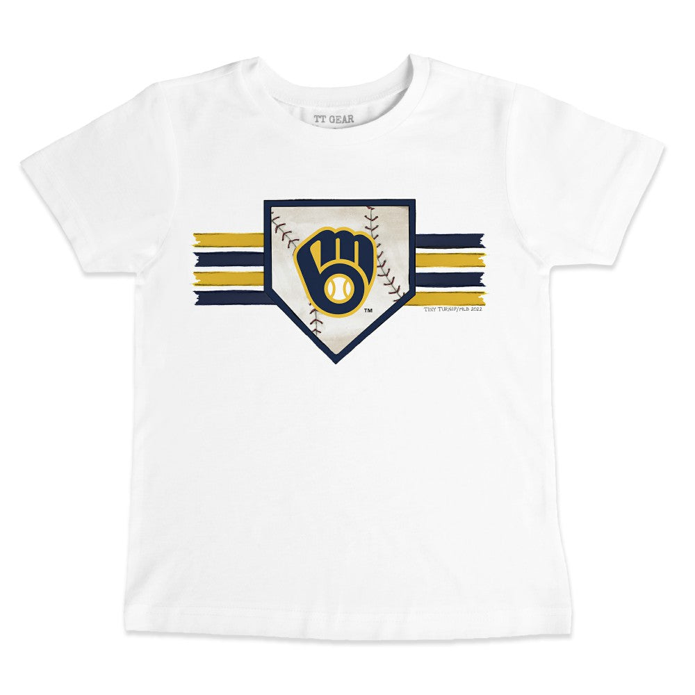 White Milwaukee Brewers Tiny Turnip Youth Base Stripe T-Shirt