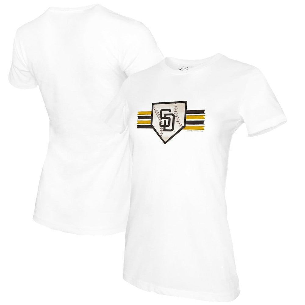 White San Diego Padres Tiny Turnip Women's Base Stripe T-Shirt