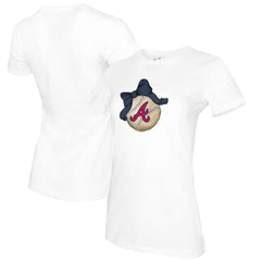 White Atlanta Braves Tiny Turnip Women's Baseball Bow T-Shirt