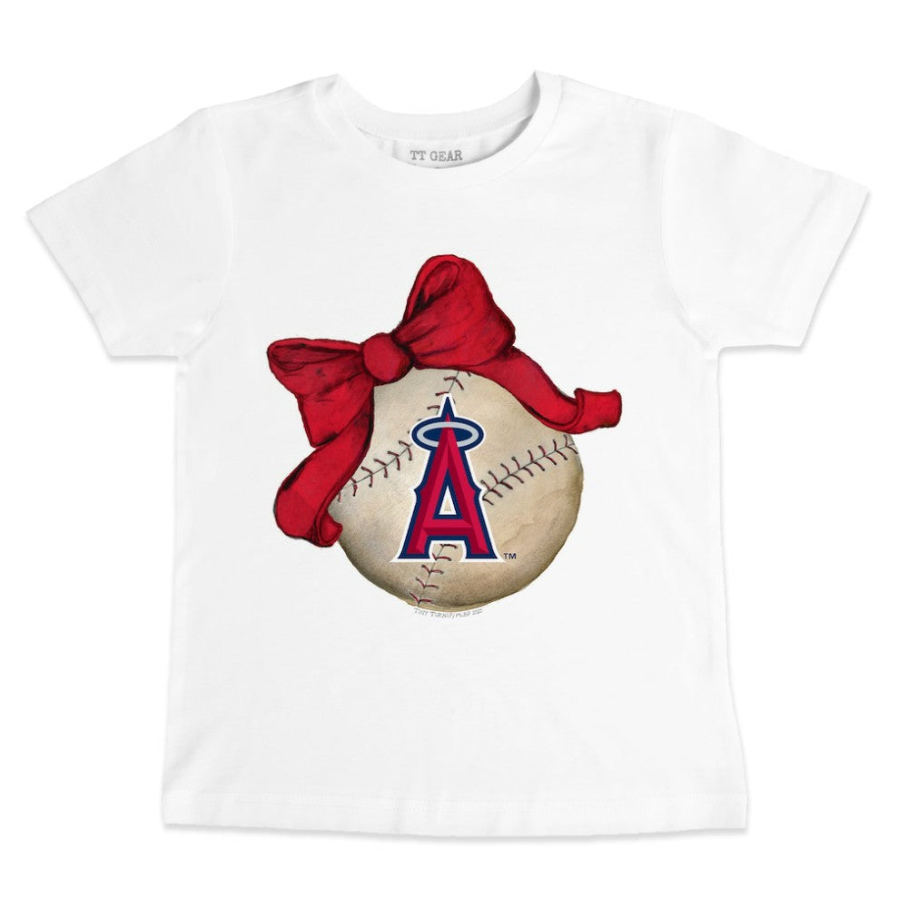 White Los Angeles Angels Tiny Turnip Youth Baseball Bow T-Shirt