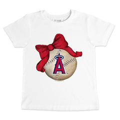 White Los Angeles Angels Tiny Turnip Youth Baseball Bow T-Shirt