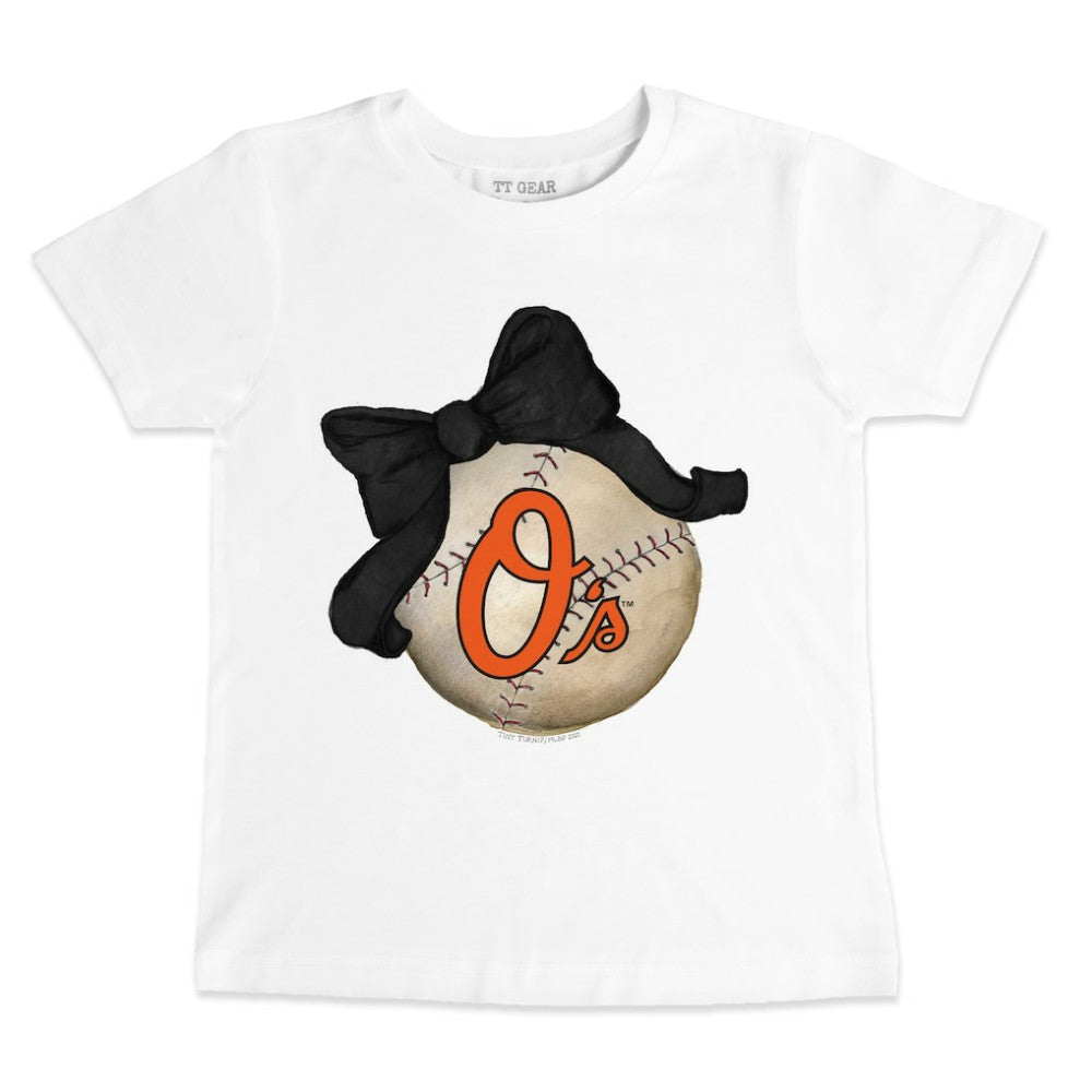 White Baltimore Orioles Tiny Turnip Youth Baseball Bow T-Shirt
