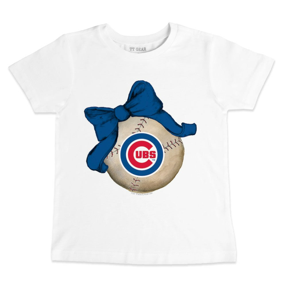 White Chicago Cubs Tiny Turnip Youth Baseball Bow T-Shirt