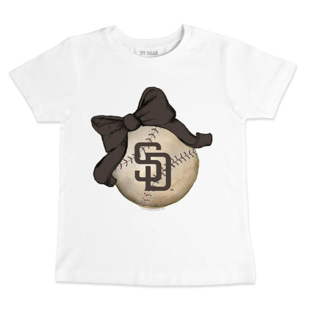 White San Diego Padres Tiny Turnip Youth Baseball Bow T-Shirt
