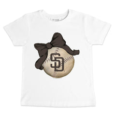 White San Diego Padres Tiny Turnip Youth Baseball Bow T-Shirt