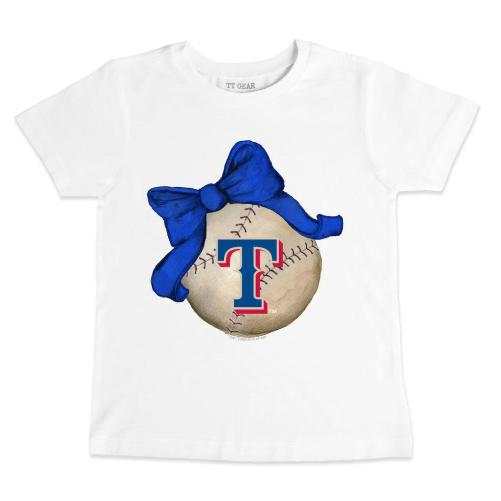 White Texas Rangers Tiny Turnip Youth Baseball Bow T-Shirt
