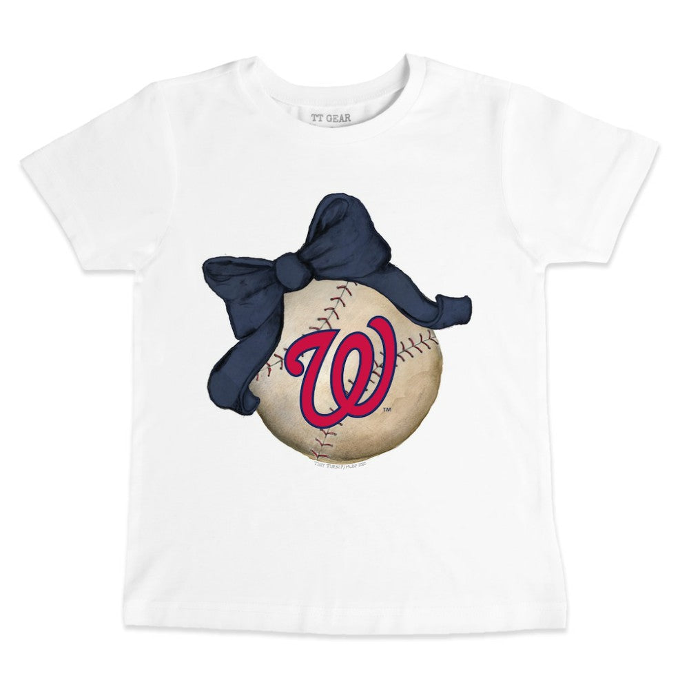 White Washington Nationals Tiny Turnip Youth Baseball Bow T-Shirt