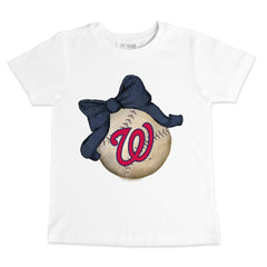 White Washington Nationals Tiny Turnip Youth Baseball Bow T-Shirt