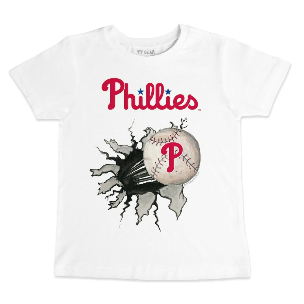 White Philadelphia Phillies Tiny Turnip Youth Baseball Tear T-Shirt