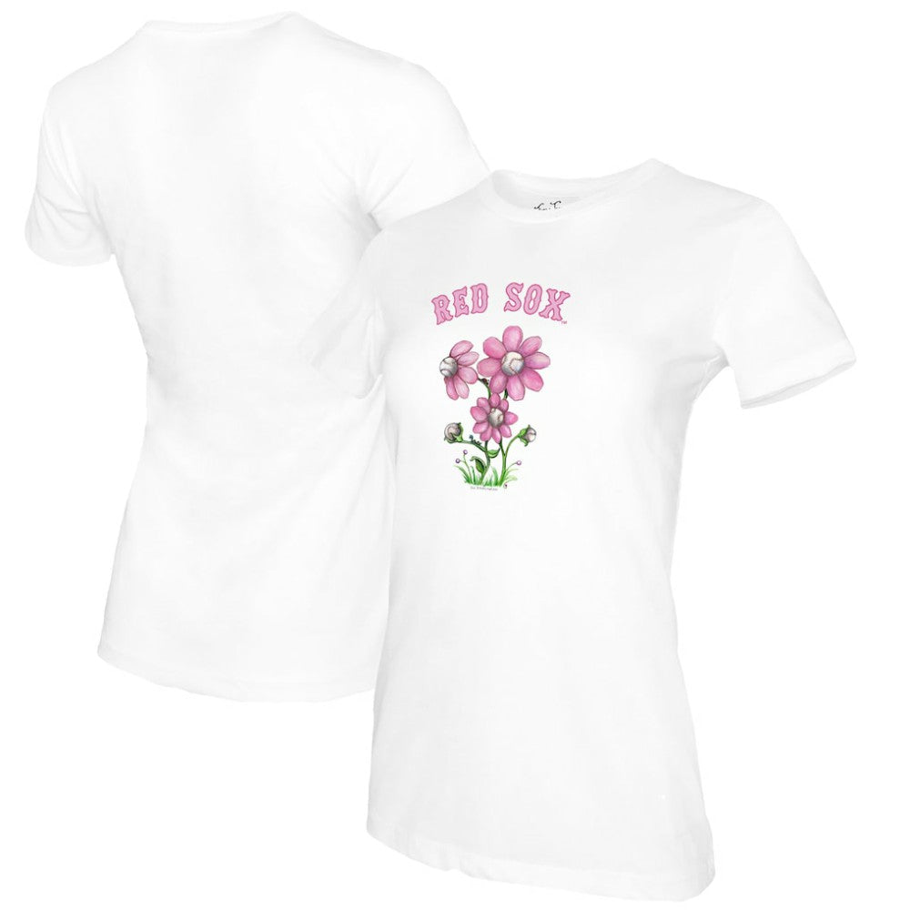 White Boston Red Sox Tiny Turnip Women's Blooming Baseballs T-Shirt