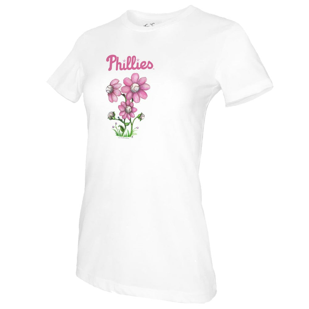 White Philadelphia Phillies Tiny Turnip Women's Blooming Baseballs T-Shirt