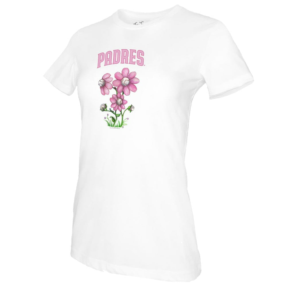 White San Diego Padres Tiny Turnip Women's Blooming Baseballs T-Shirt