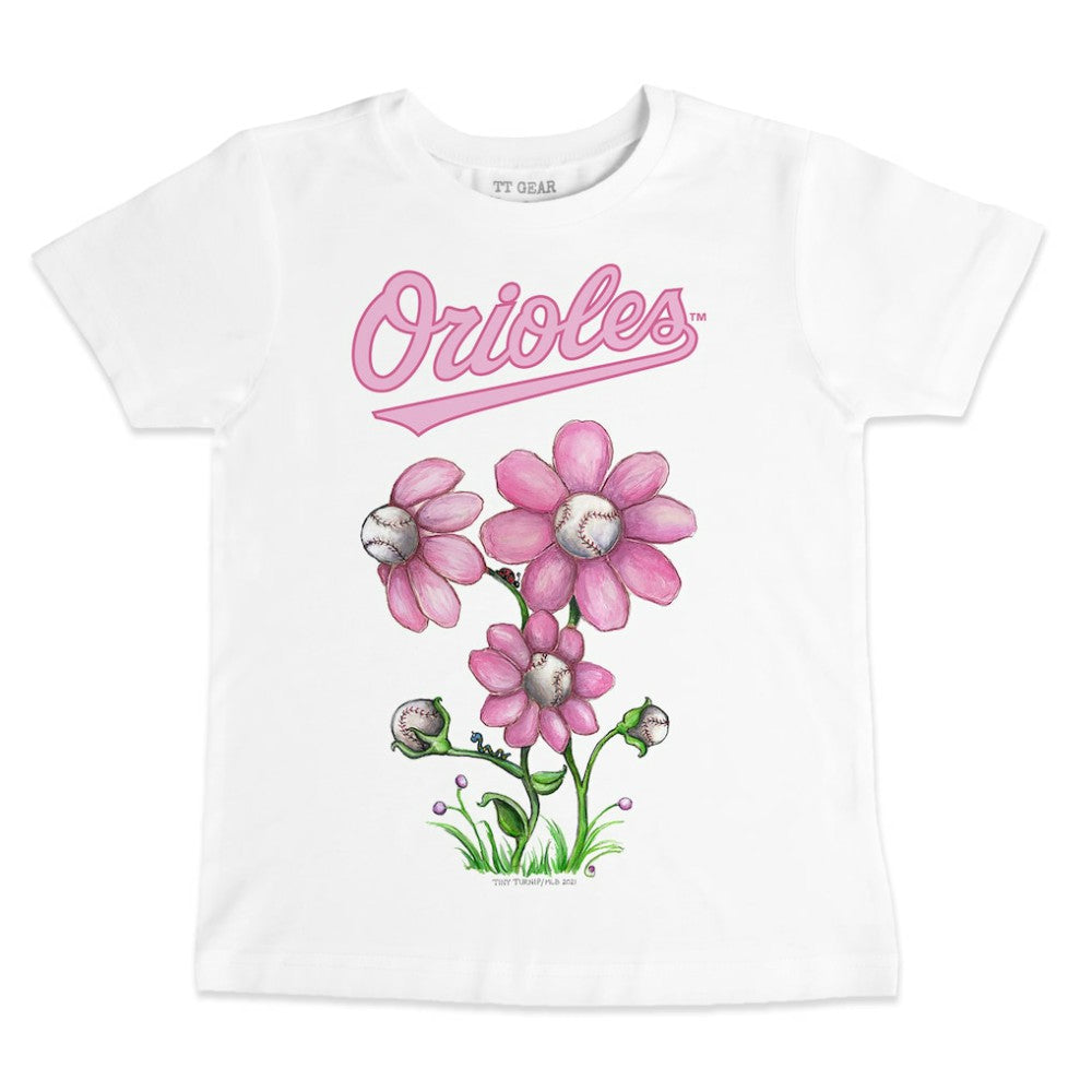 White Baltimore Orioles Tiny Turnip Youth Blooming Baseballs T-Shirt