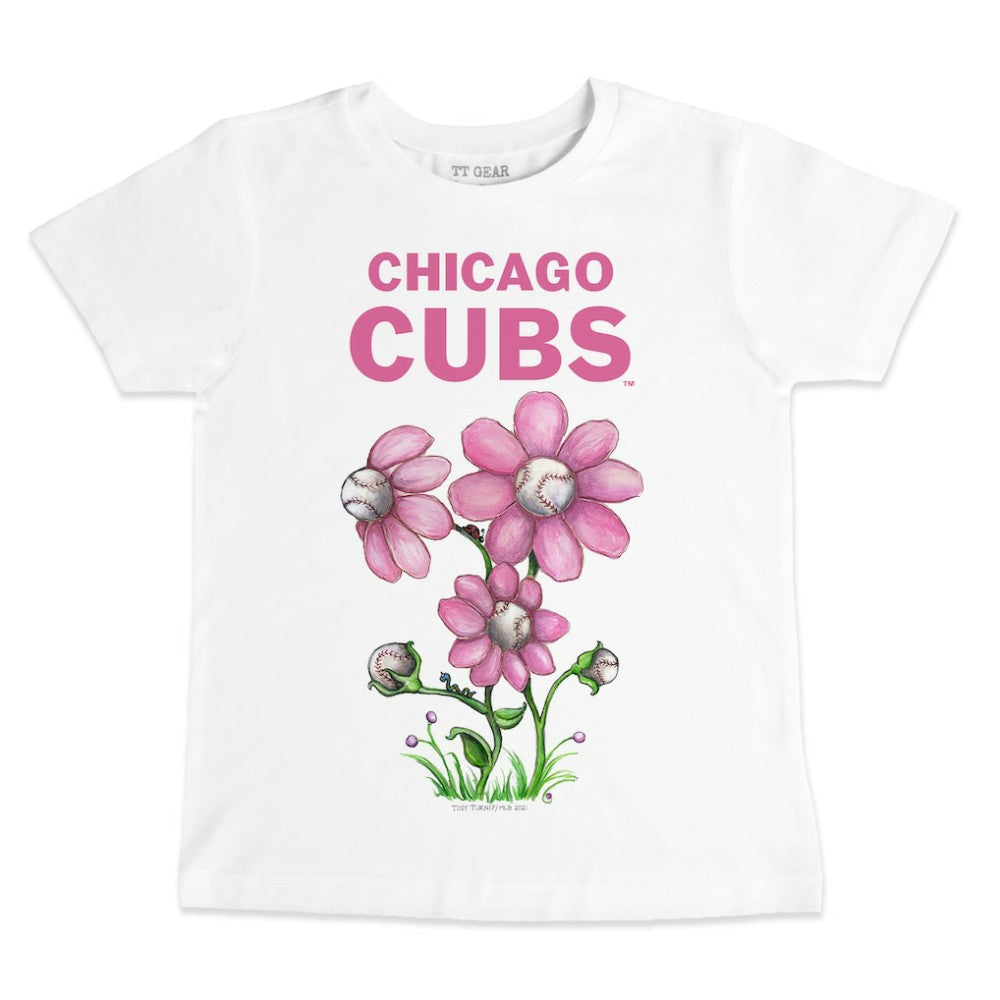 White Chicago Cubs Tiny Turnip Youth Blooming Baseballs T-Shirt