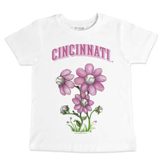 White Cincinnati Reds Tiny Turnip Youth Blooming Baseballs T-Shirt