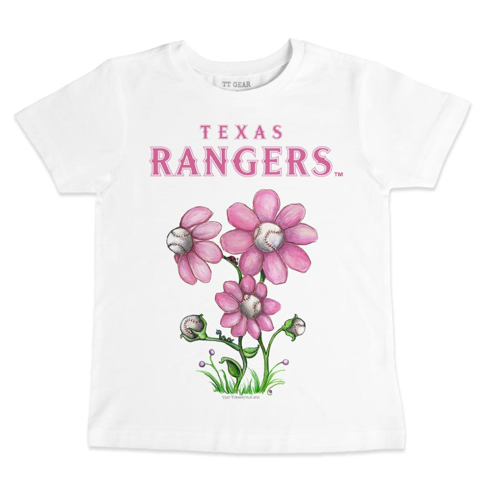 White Texas Rangers Tiny Turnip Youth Blooming Baseballs T-Shirt