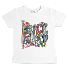 White Boston Red Sox Tiny Turnip Youth Peace Love Baseball T-Shirt