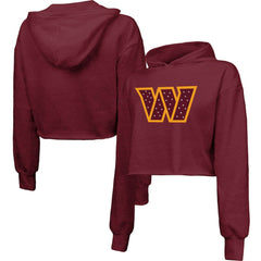 Majestic Threads Women's Bling Tri-Blend Cropped Pullover Hoodie - Washington Commanders Hoodies