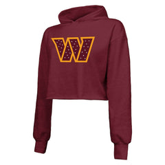 Majestic Threads Women's Bling Tri-Blend Cropped Pullover Hoodie - Washington Commanders Hoodies