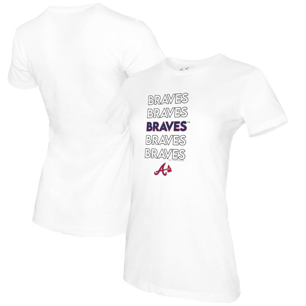 White Atlanta Braves Tiny Turnip Women's Stacked T-Shirt