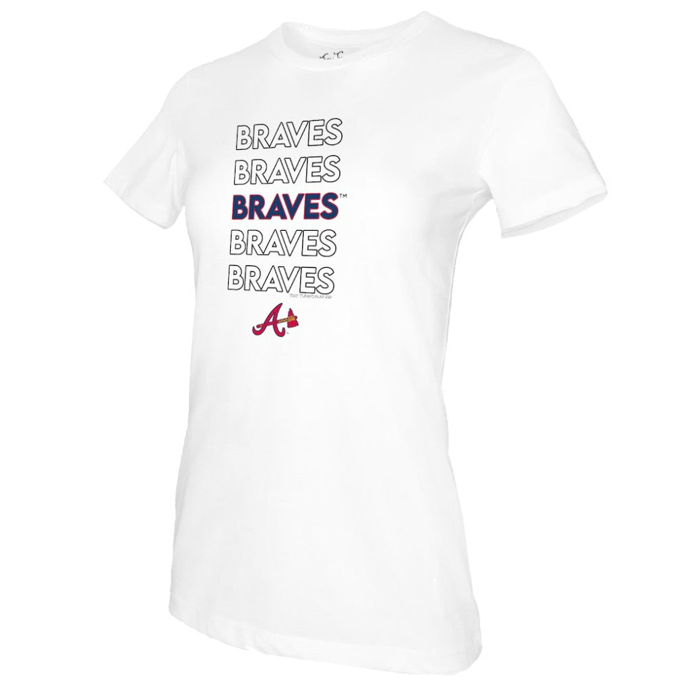 White Atlanta Braves Tiny Turnip Women's Stacked T-Shirt