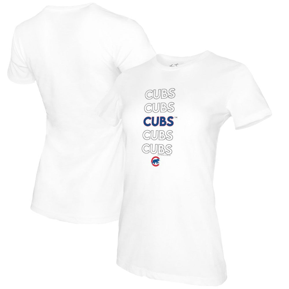 White Chicago Cubs Tiny Turnip Women's Stacked T-Shirt