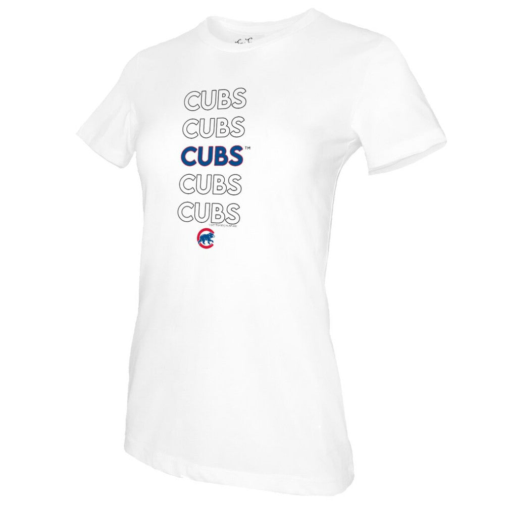 White Chicago Cubs Tiny Turnip Women's Stacked T-Shirt