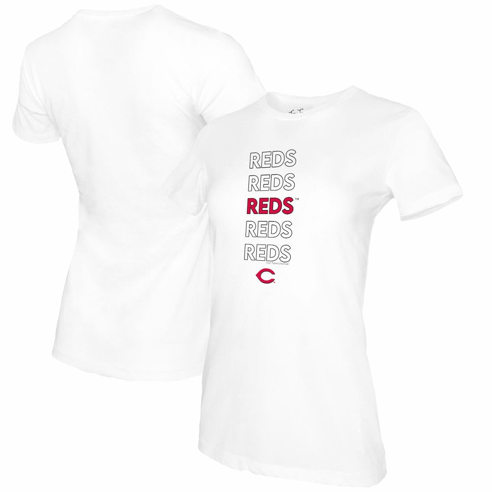 White Cincinnati Reds Tiny Turnip Women's Stacked T-Shirt