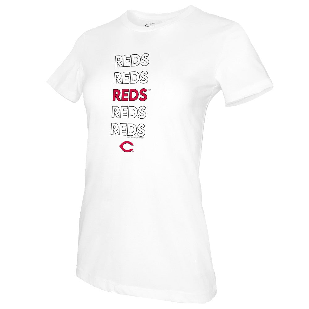 White Cincinnati Reds Tiny Turnip Women's Stacked T-Shirt
