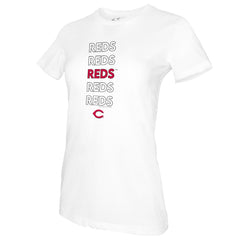 White Cincinnati Reds Tiny Turnip Women's Stacked T-Shirt