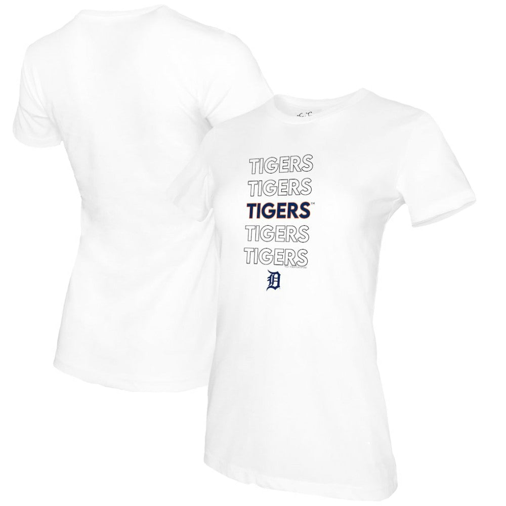 White Detroit Tigers Tiny Turnip Women's Stacked T-Shirt
