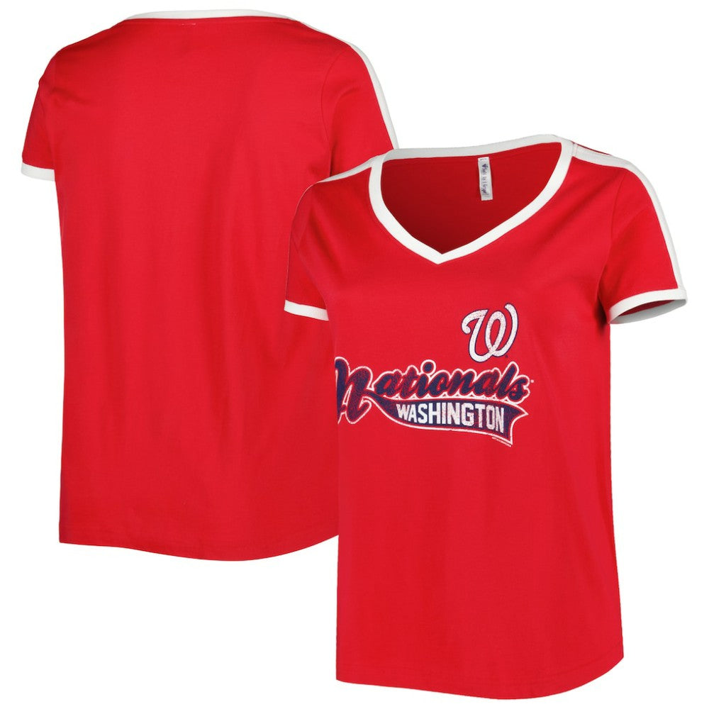 Red Washington Nationals Soft as a Grape Women's Plus Size V-Neck T-Shirt