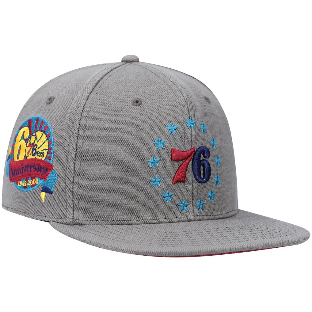 Mitchell & Ness Philadelphia 76ers Hardwood Classics 60th Anniversary Carbon Cabernet Fitted Hat