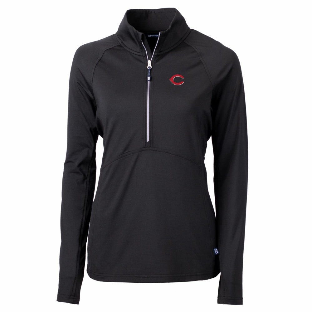 Black Cincinnati Reds Cutter & Buck Women's Adapt Eco Knit Stretch Half-Zip Pullover Top