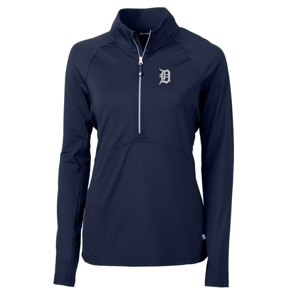 Navy Detroit Tigers Cutter & Buck Women's Adapt Eco Knit Stretch Half-Zip Pullover Top