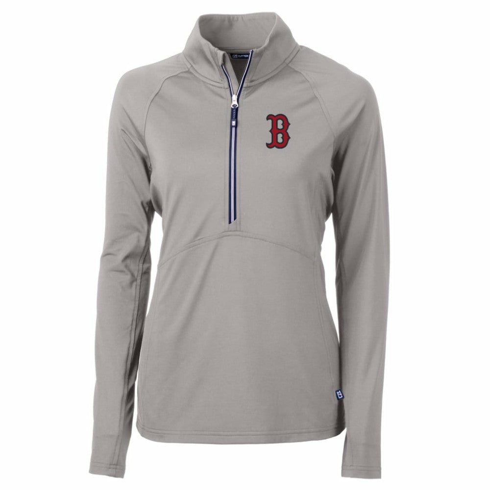 Gray Boston Red Sox Cutter & Buck Women's Adapt Eco Knit Stretch Half-Zip Pullover Top