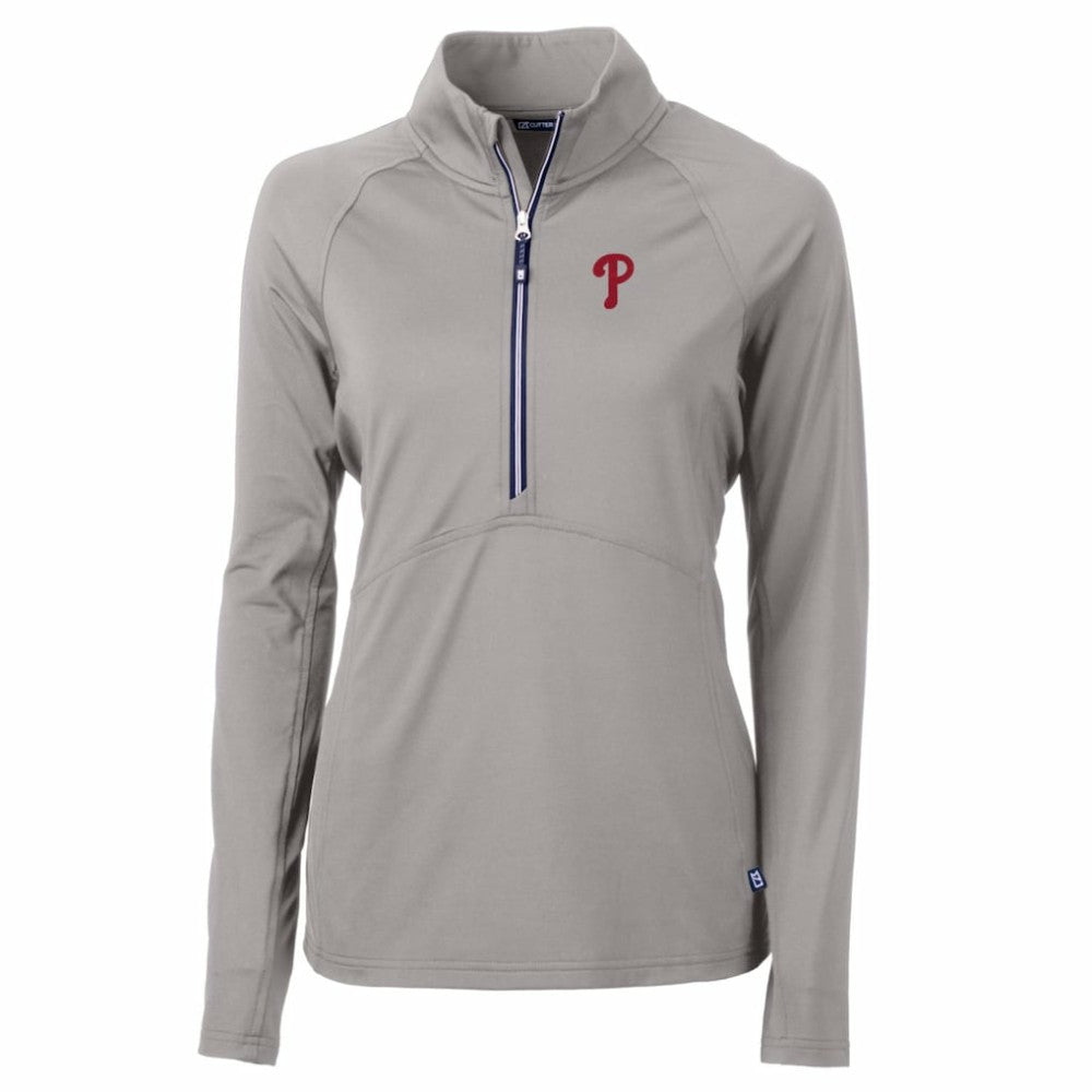 Gray Philadelphia Phillies Cutter & Buck Women's Adapt Eco Knit Stretch Half-Zip Pullover Top