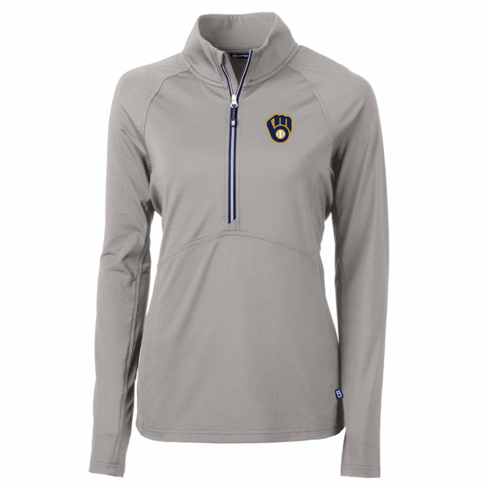 Gray Milwaukee Brewers Cutter & Buck Women's Adapt Eco Knit Stretch Half-Zip Pullover Top