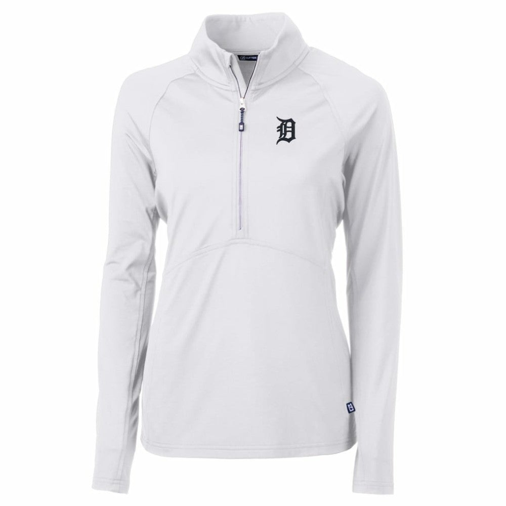 White Detroit Tigers Cutter & Buck Women's Adapt Eco Knit Stretch Half-Zip Pullover Top