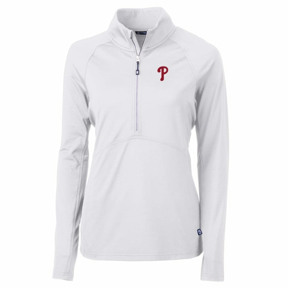 White Philadelphia Phillies Cutter & Buck Women's Adapt Eco Knit Stretch Half-Zip Pullover Top