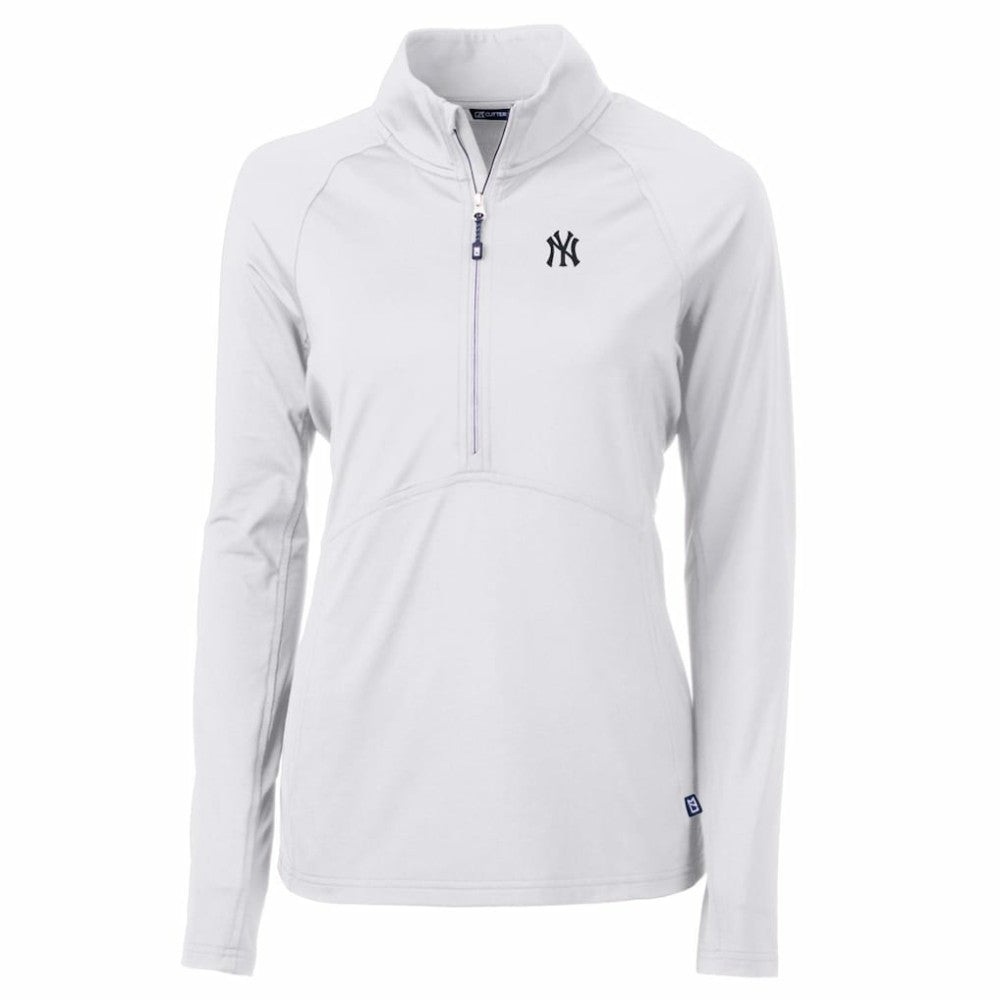 White New York Yankees Cutter & Buck Women's Adapt Eco Knit Stretch Half-Zip Pullover Top