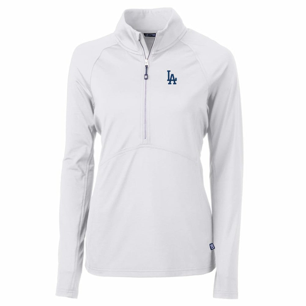 White Los Angeles Dodgers Cutter & Buck Women's Adapt Eco Knit Stretch Half-Zip Pullover Top